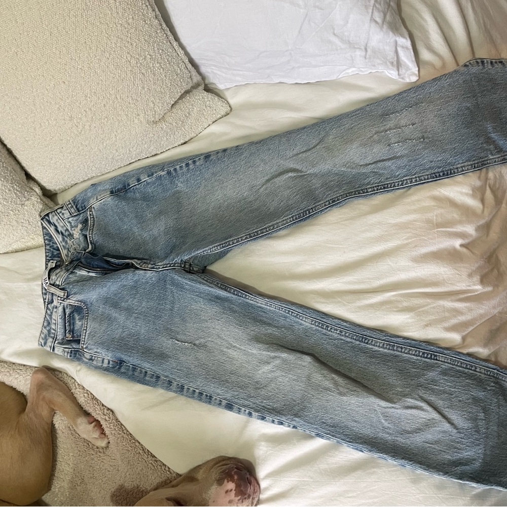 Zara straight leg jeans with slit at the bottom